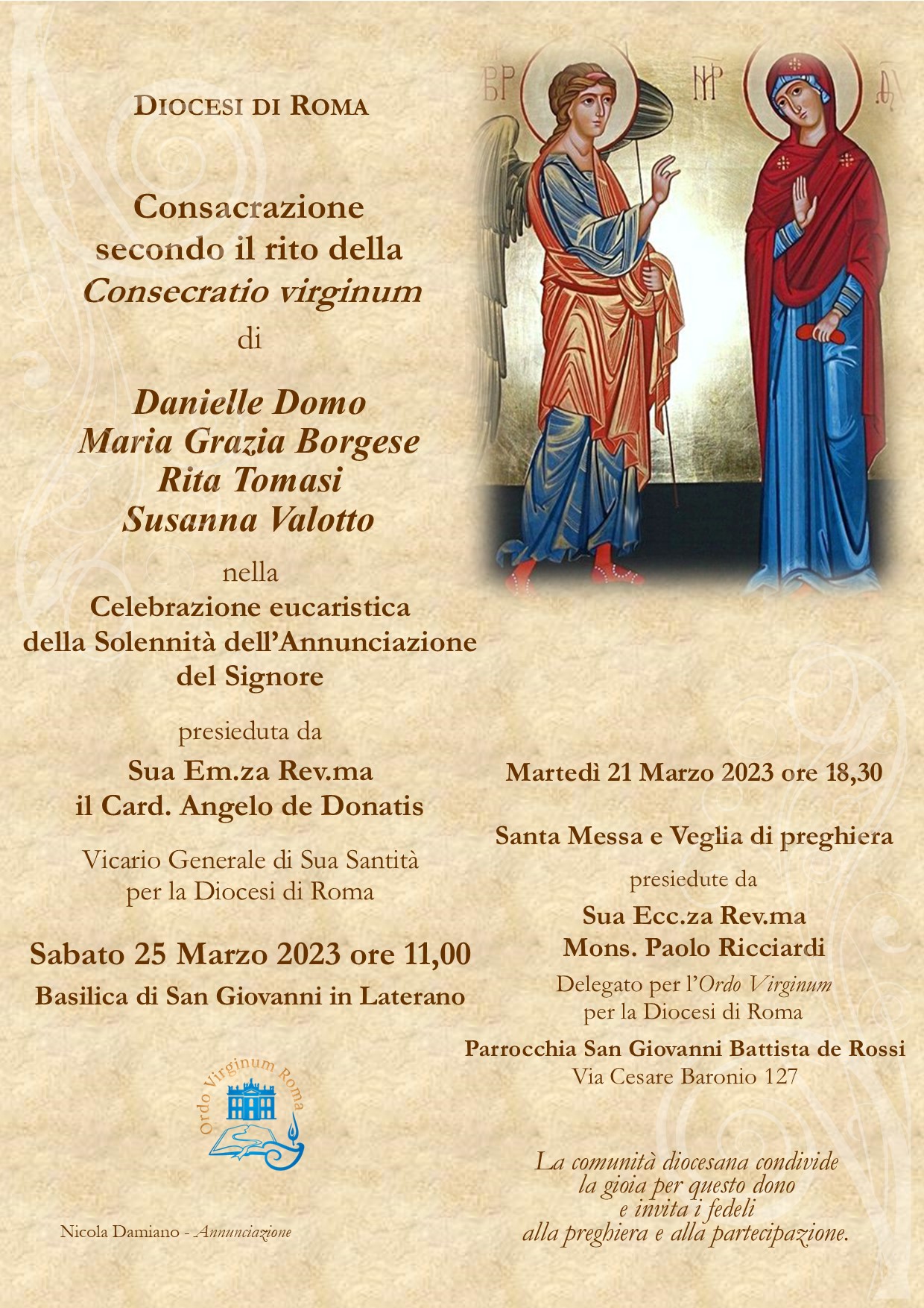 SANTA MESSA E VEGLIA DI PREGHIERA PER LE CONSACRANDE 